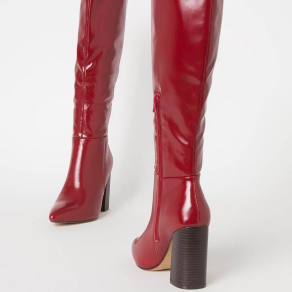 Gloss Lady Faux Leather Knee-High Boots / BURGUNDY - Picture 3 of 6